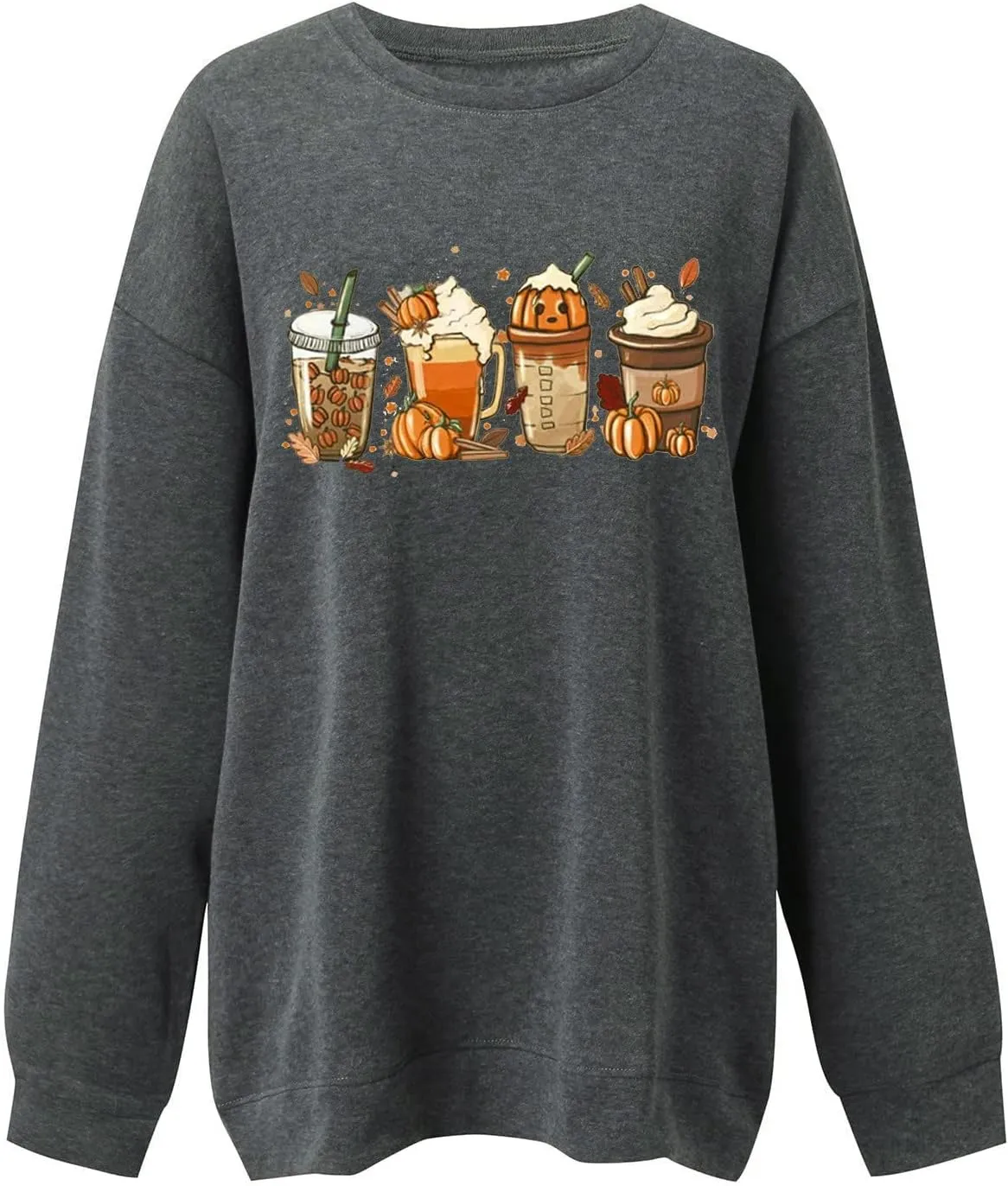 Thanksgiving Sweatshirt Women Pumpkin Coffee Graphic Sweatshirts Cute Halloween Shirts Fall Crewneck Sweatshirt