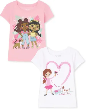 The Children's Place Baby and Toddler Girls' Assorted Everyday Short Sleeve Graphic T-Shirts, Multipack