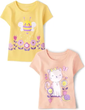 The Children's Place Baby and Toddler Girls' Assorted Everyday Short Sleeve Graphic T-Shirts, Multipack