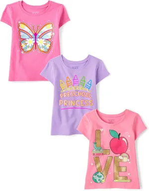 The Children's Place Baby and Toddler Girls' School Days Short Sleeve Graphic T-Shirts, Multipack