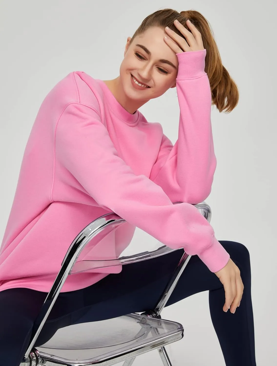 THE GYM PEOPLE Womens' Fleece Crewneck Loose fit Soft Oversized Pullover Sweatshirt