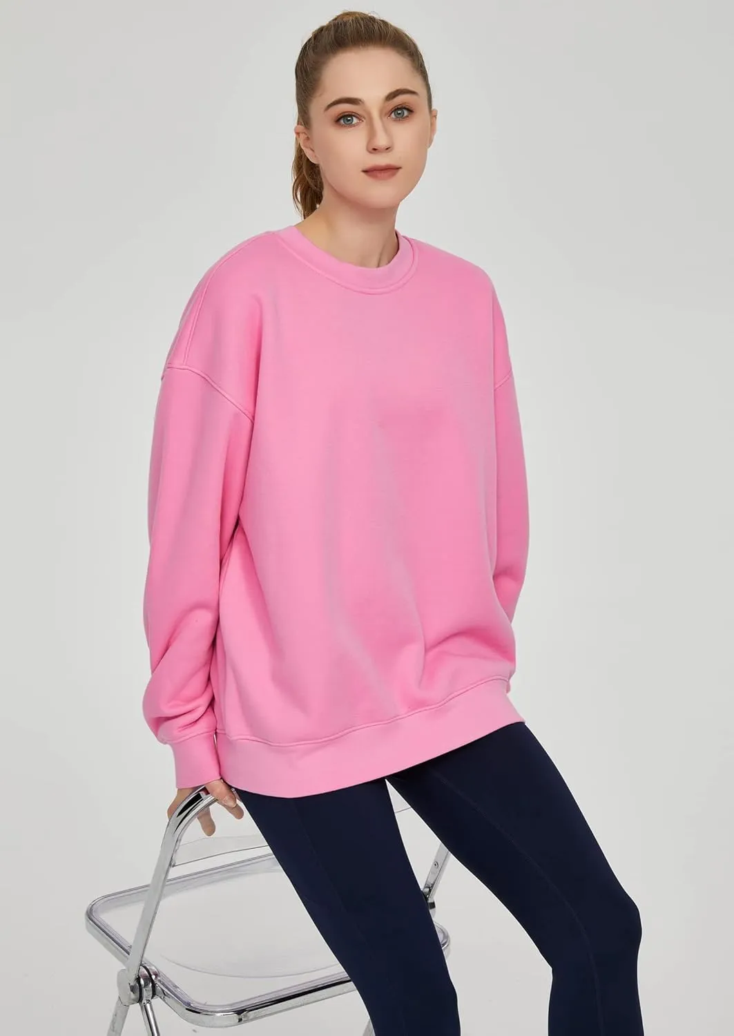 THE GYM PEOPLE Womens' Fleece Crewneck Loose fit Soft Oversized Pullover Sweatshirt