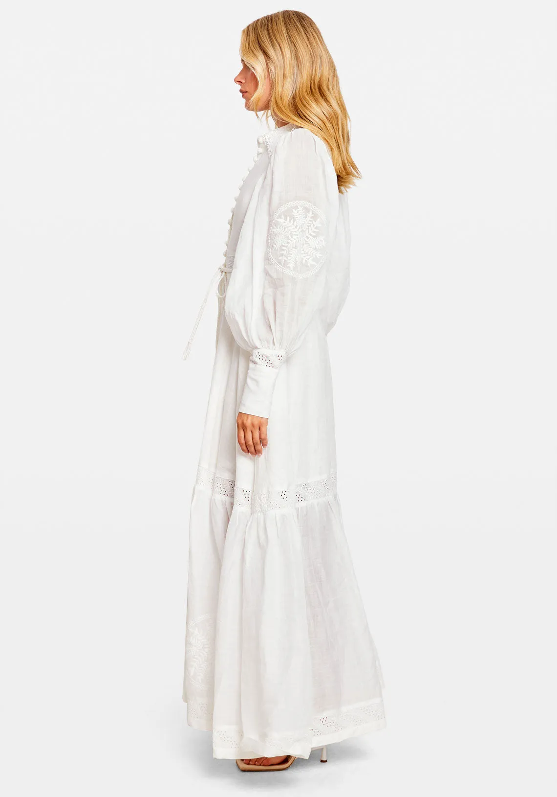 THEODORA LINEN RAMIE EMBROIDERY MAXI DRESS