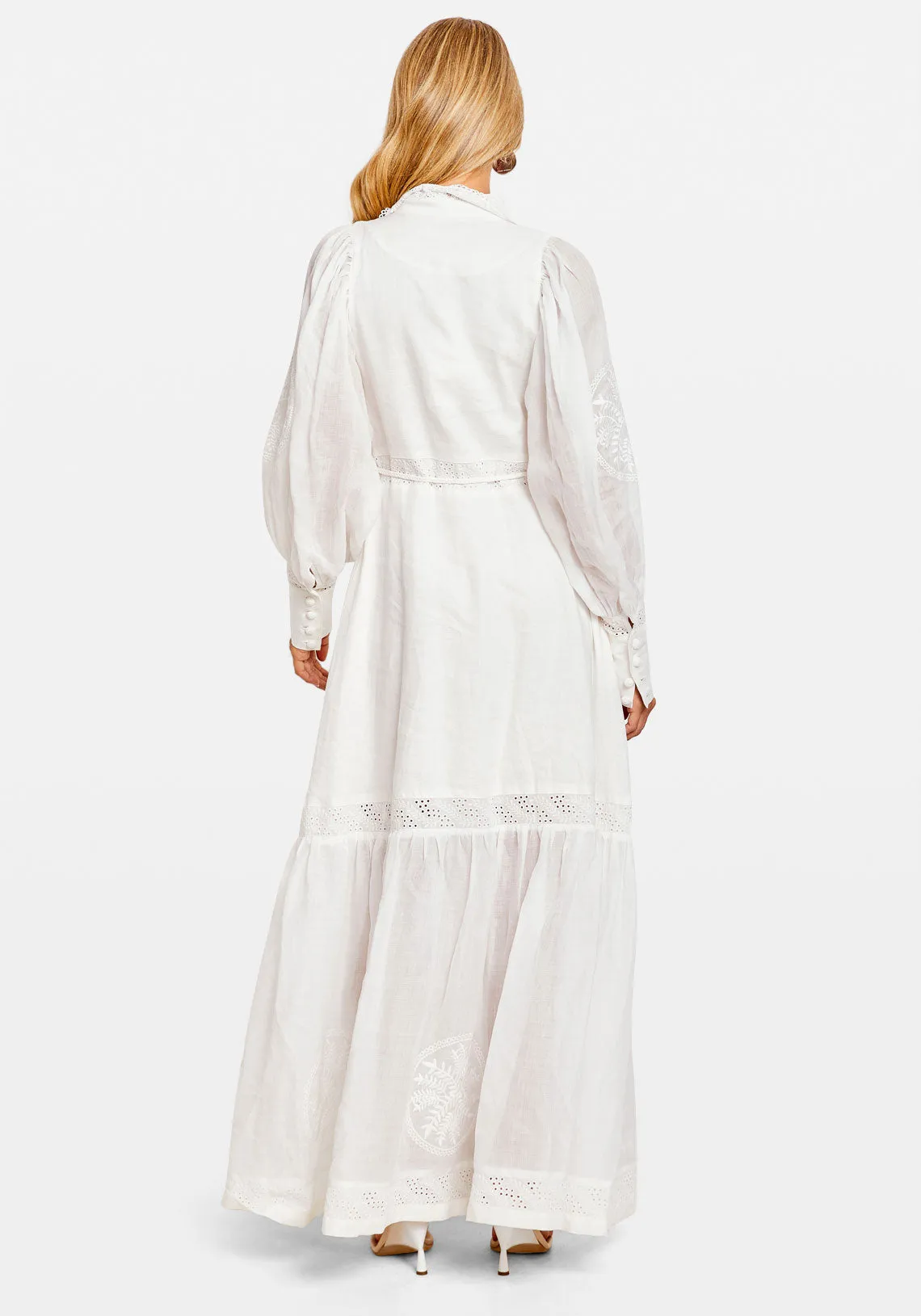 THEODORA LINEN RAMIE EMBROIDERY MAXI DRESS