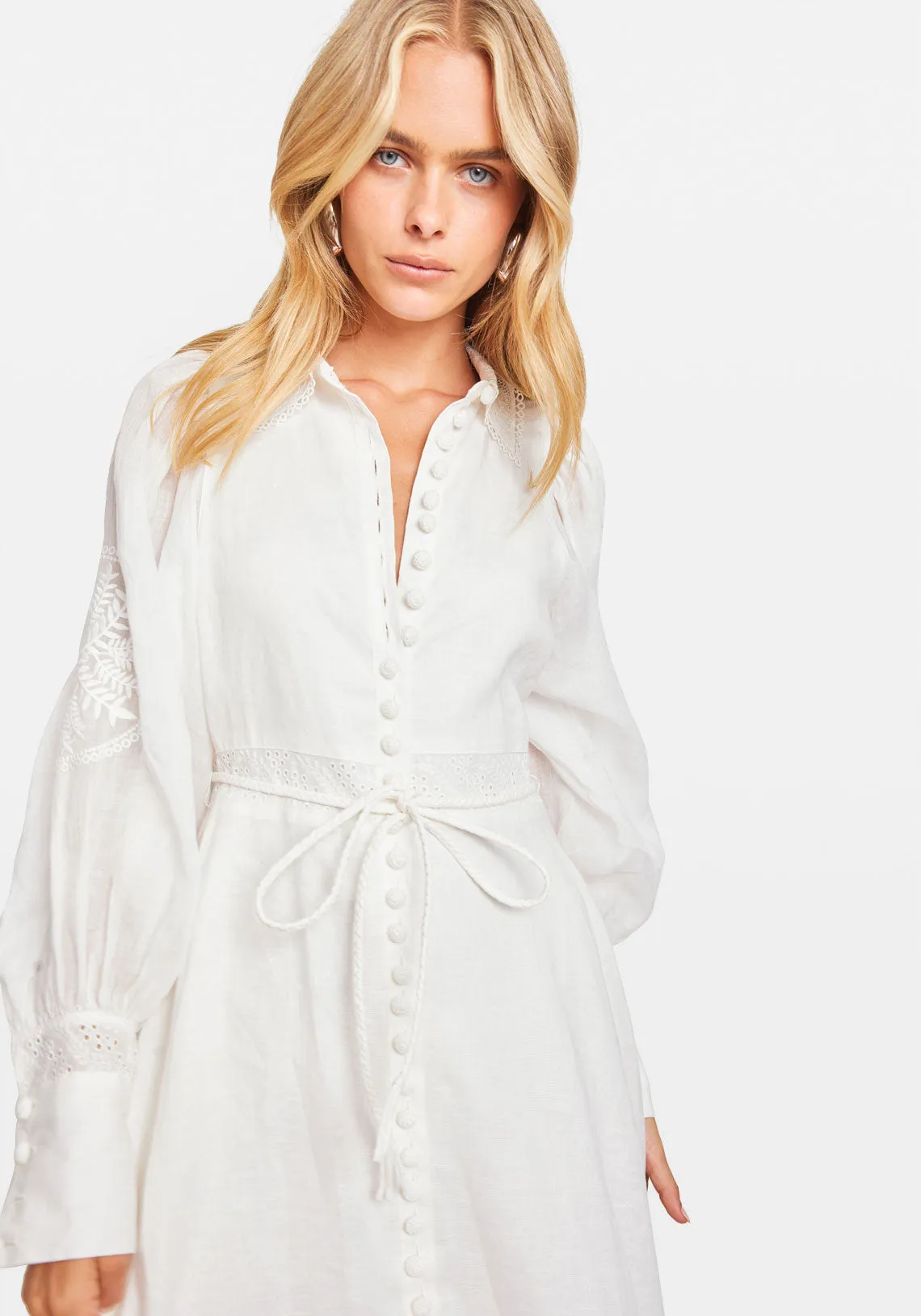 THEODORA LINEN RAMIE EMBROIDERY MAXI DRESS