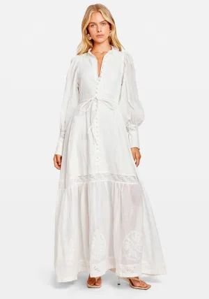THEODORA LINEN RAMIE EMBROIDERY MAXI DRESS