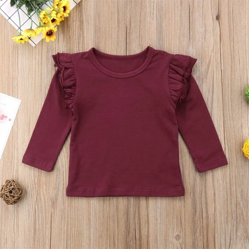 Toddler Baby Boy Girl Basic Solid Plain Organic Cotton T Shirts Tops Long Sleeve Tee Shirt Girls Clothes