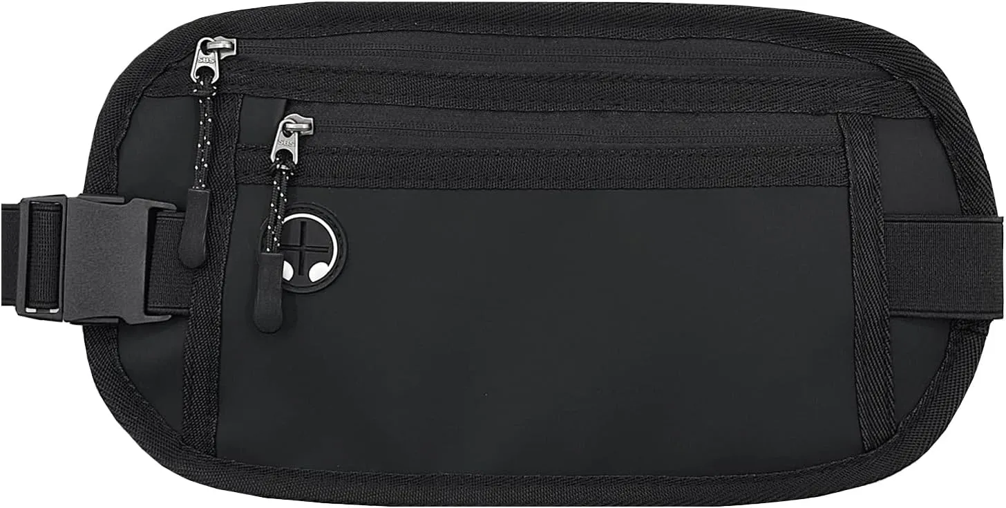 Travel Money Belt: Waist Pack for Running and Cycling, Rfid, Comfortable, Durable and Lightweight Hidden Travel Passport Wallets.(Newblack)