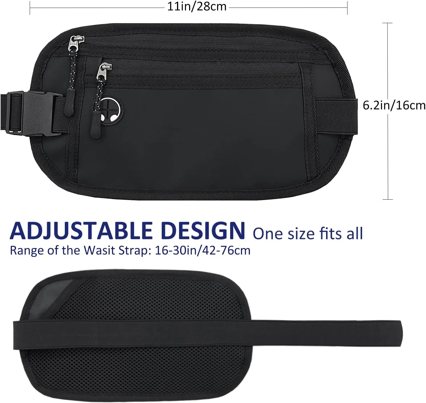 Travel Money Belt: Waist Pack for Running and Cycling, Rfid, Comfortable, Durable and Lightweight Hidden Travel Passport Wallets.(Newblack)