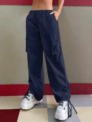 Trendy Drawstring Waist Cargo Pants
