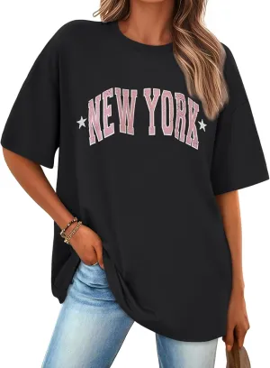 Trendy Queen Womens Graphic Tees Oversized Casual Tops Short Sleeve Loose Fit T Shirts Going Out Cute Summer Tops 2025