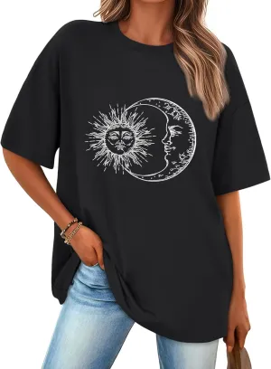 Trendy Queen Womens Graphic Tees Oversized Casual Tops Short Sleeve Loose Fit T Shirts Going Out Cute Summer Tops 2025