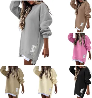 uhnmki Chic Me Womens Long Sleeve Zipper Slit Sweatshirt Casual Pullover Zipper Hoodies Womens Side Zipper Sweatshirts