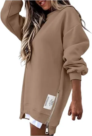 uhnmki Chic Me Womens Long Sleeve Zipper Slit Sweatshirt Casual Pullover Zipper Hoodies Womens Side Zipper Sweatshirts