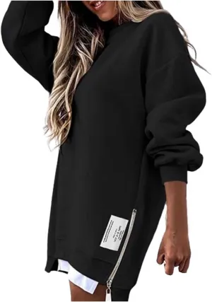 uhnmki Chic Me Womens Long Sleeve Zipper Slit Sweatshirt Casual Pullover Zipper Hoodies Womens Side Zipper Sweatshirts