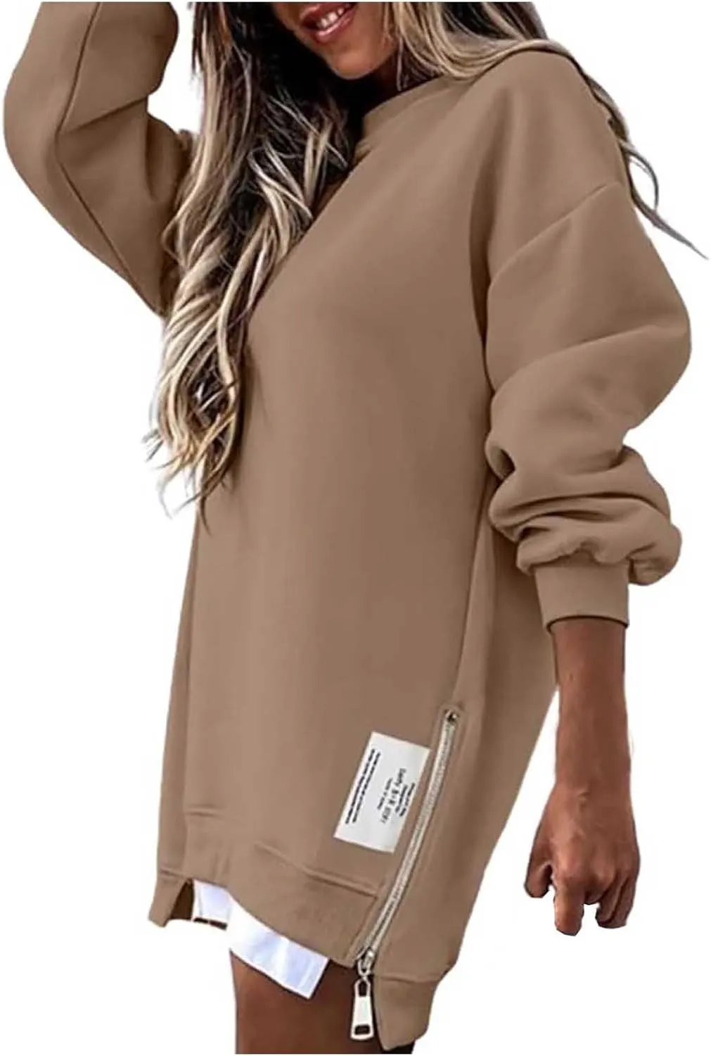 uhnmki Chic Me Womens Long Sleeve Zipper Slit Sweatshirt Casual Pullover Zipper Hoodies Womens Side Zipper Sweatshirts