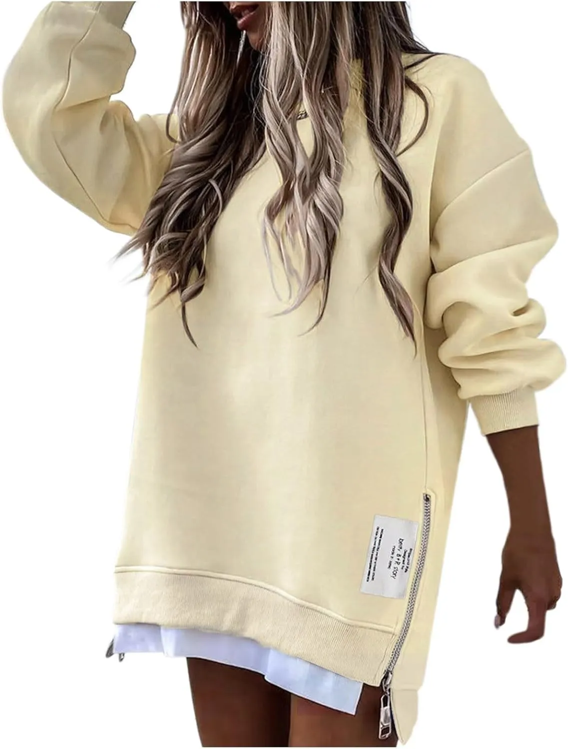 uhnmki Chic Me Womens Long Sleeve Zipper Slit Sweatshirt Casual Pullover Zipper Hoodies Womens Side Zipper Sweatshirts