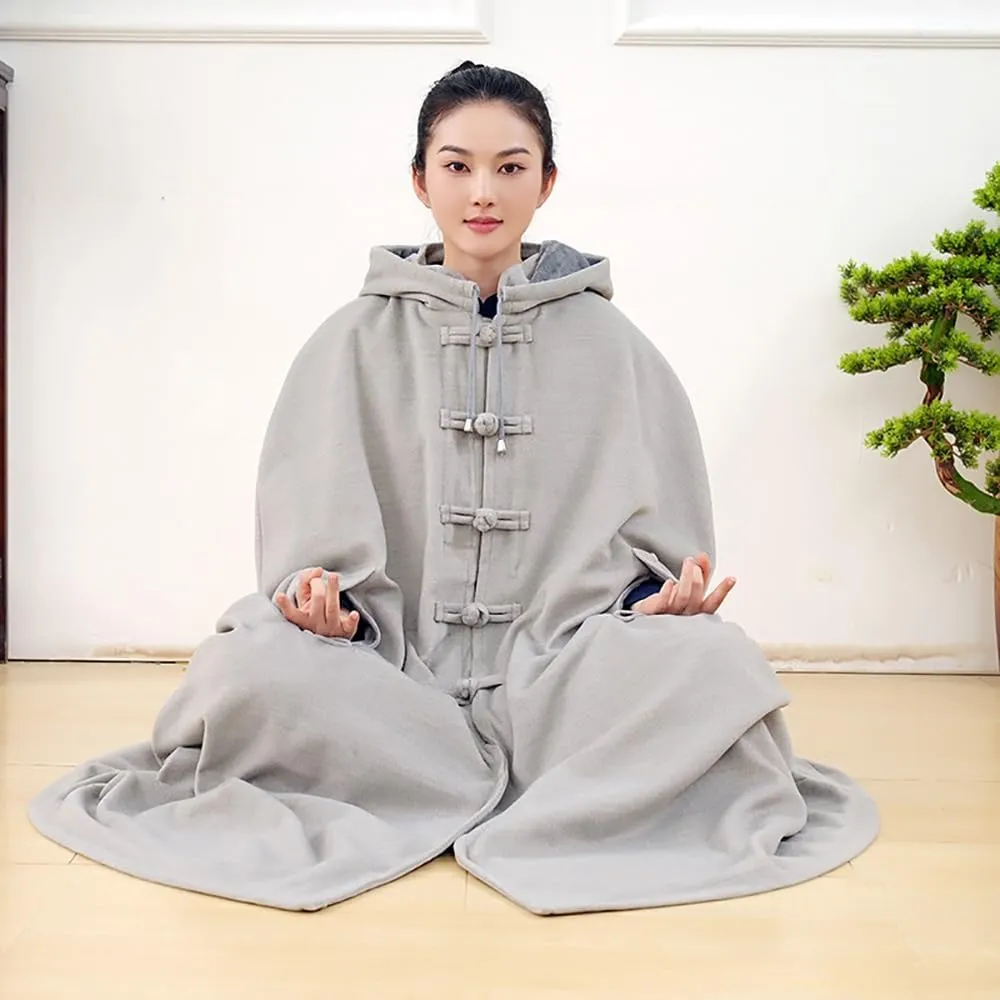 Unisex Hooded Cloak Loose-Fit Meditation Prayer Monk Robe Double Layer Plush Comfortable Warm Monk Clothing