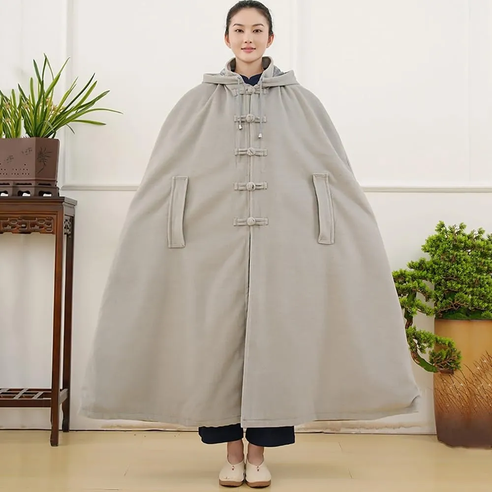 Unisex Hooded Cloak Loose-Fit Meditation Prayer Monk Robe Double Layer Plush Comfortable Warm Monk Clothing