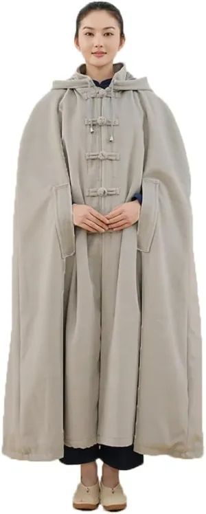 Unisex Hooded Cloak Loose-Fit Meditation Prayer Monk Robe Double Layer Plush Comfortable Warm Monk Clothing