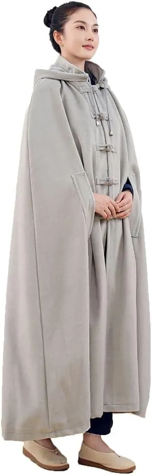 Unisex Hooded Cloak Loose-Fit Meditation Prayer Monk Robe Double Layer Plush Comfortable Warm Monk Clothing