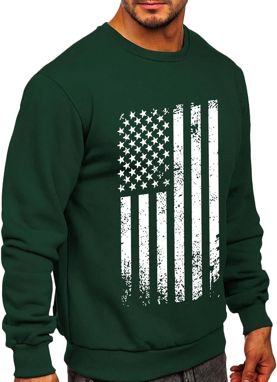 USA Flag Patriotic Sweatshirt for Men Plus Size Crewneck Pullover Fall Tops Casual Gym Shirts Workout Sweater