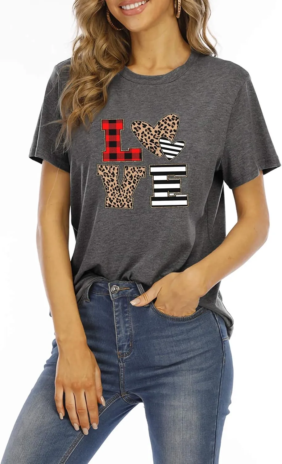 Valentines Day Shirts Women Cute Glitter Heart Shirt Casual Valentines Shirts for Women Long Sleeve Graphic Tees Tops
