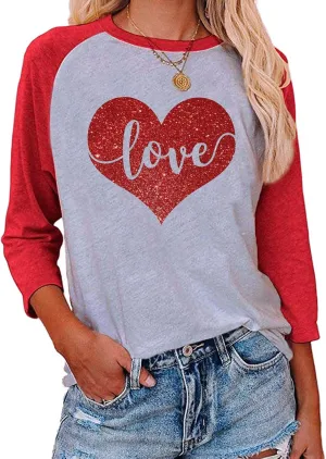 Valentines Day Shirts Women Cute Glitter Heart Shirt Casual Valentines Shirts for Women Long Sleeve Graphic Tees Tops