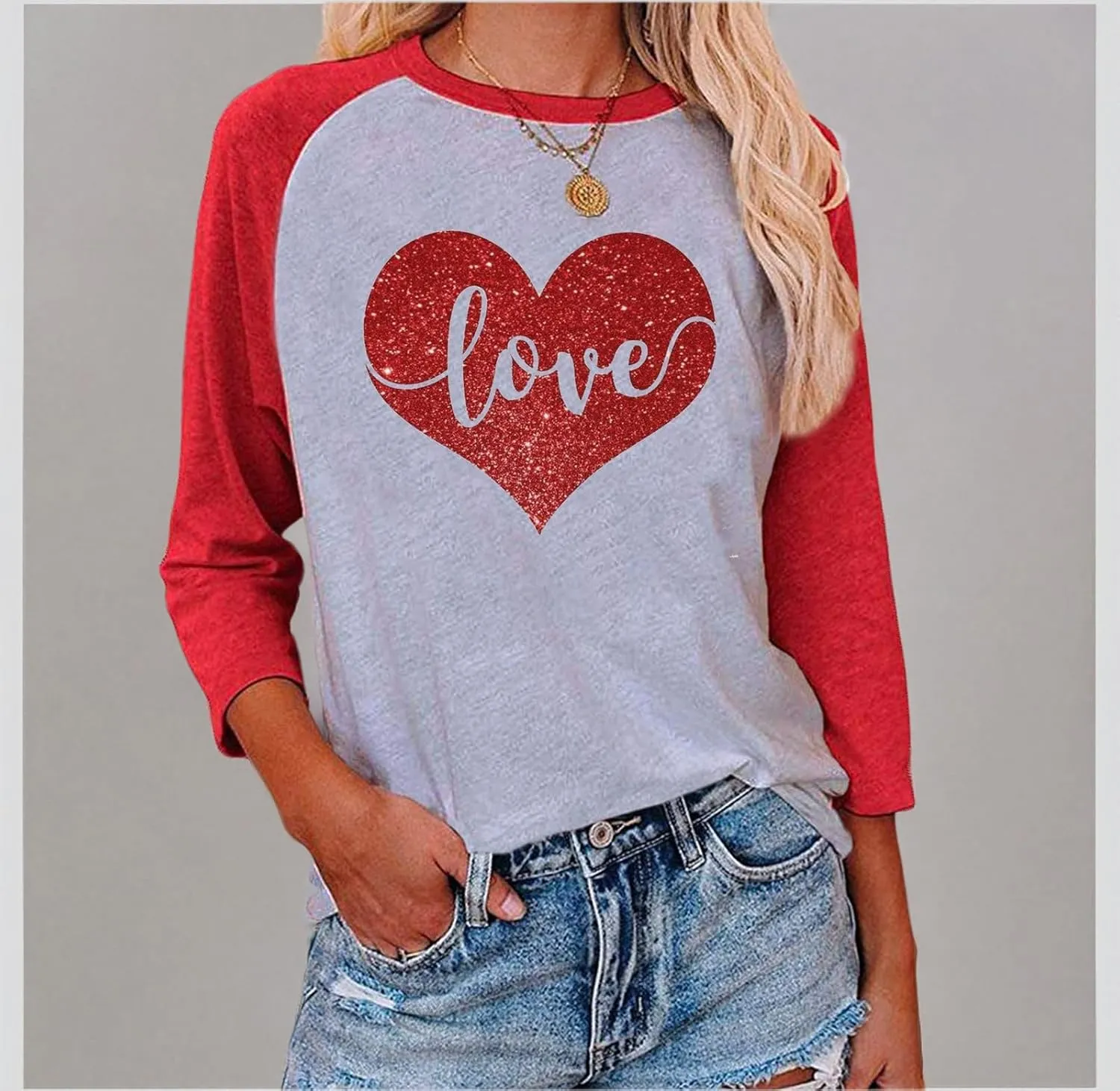 Valentines Day Shirts Women Cute Glitter Heart Shirt Casual Valentines Shirts for Women Long Sleeve Graphic Tees Tops