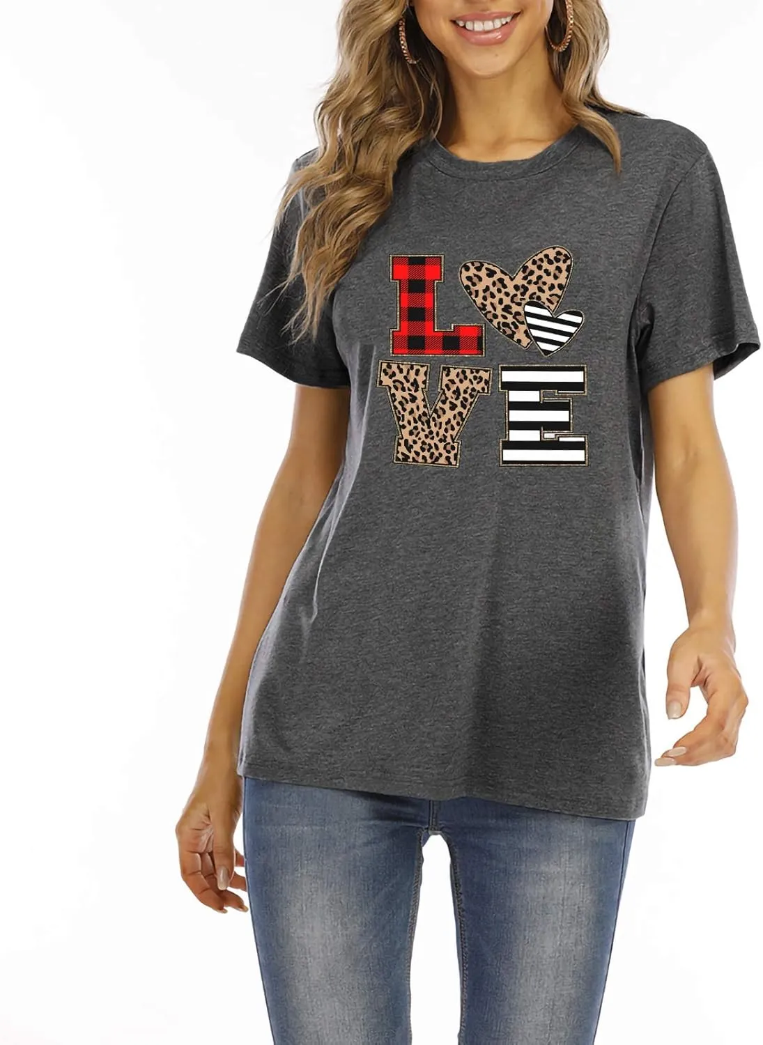 Valentines Day Shirts Women Cute Glitter Heart Shirt Casual Valentines Shirts for Women Long Sleeve Graphic Tees Tops