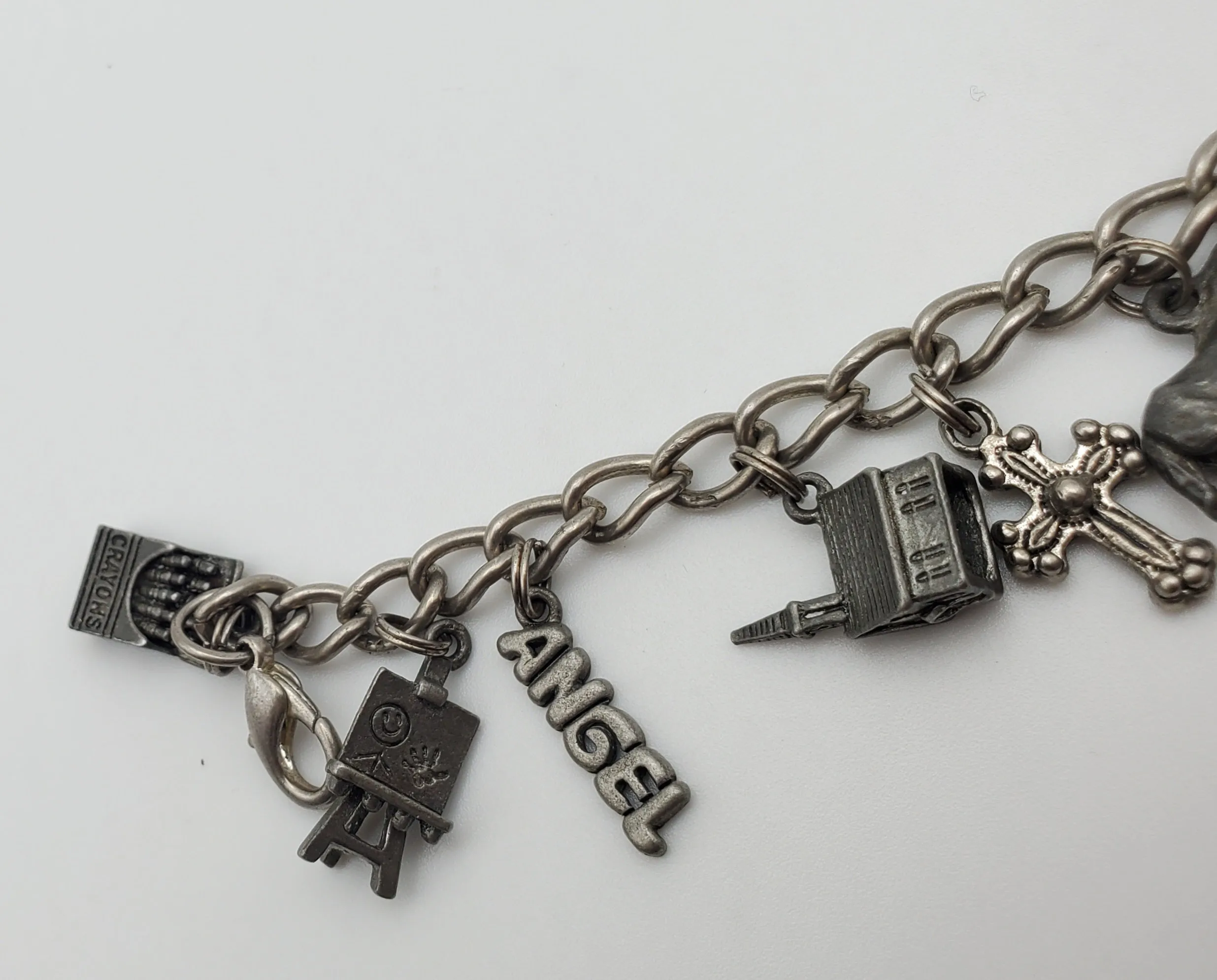 Vintage Chain Link Charm Bracelet - 7.5"