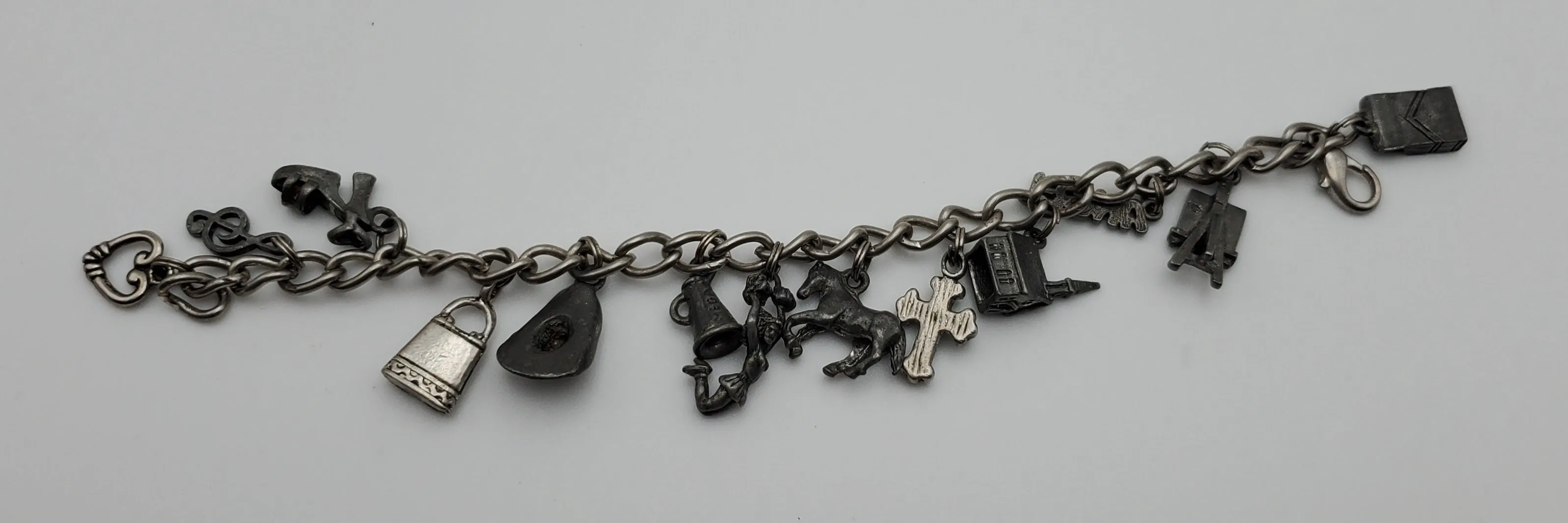 Vintage Chain Link Charm Bracelet - 7.5"