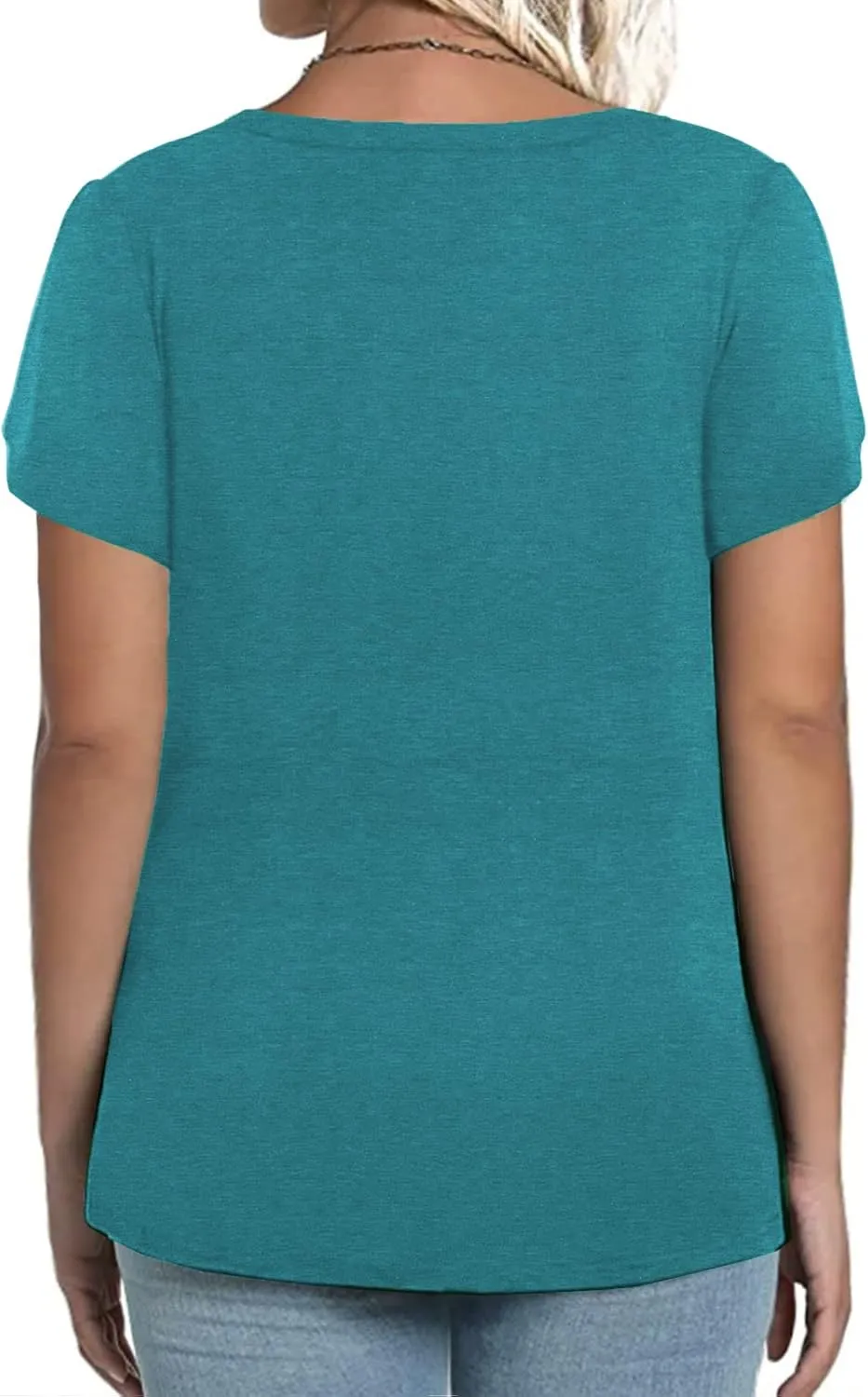VISLILY Plus-Size-Tops for Women Casual Petal Sleeve T Shirts Summer V Neck Loose Comfy Tee