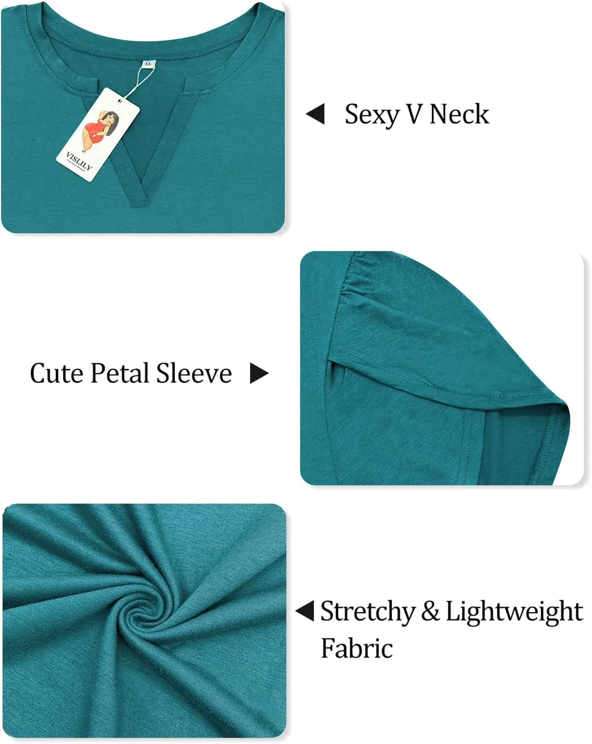 VISLILY Plus-Size-Tops for Women Casual Petal Sleeve T Shirts Summer V Neck Loose Comfy Tee