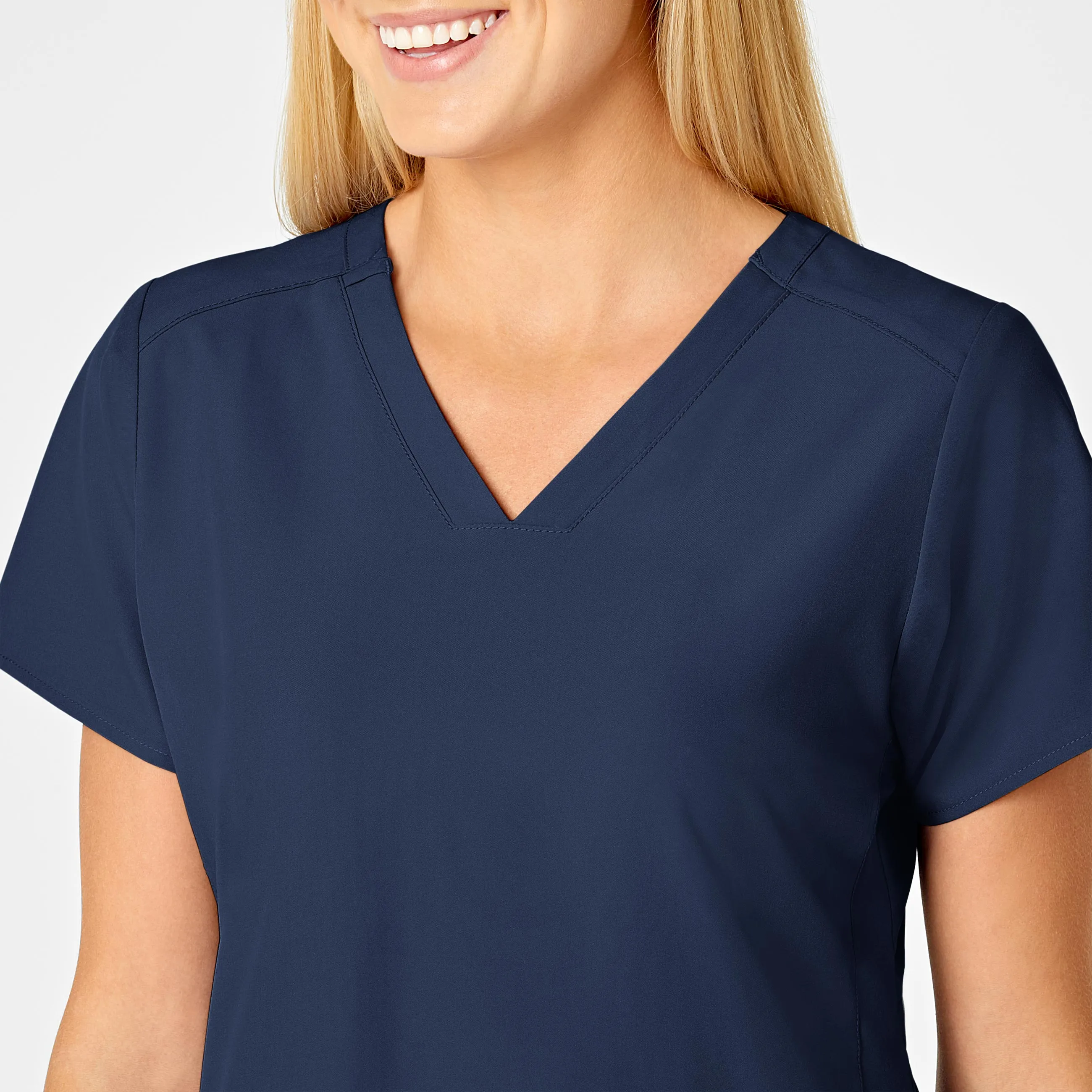 W123 Women's Flex Back Fashion V-Neck Scrub Top - Navy