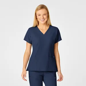 W123 Women's Flex Back Fashion V-Neck Scrub Top - Navy