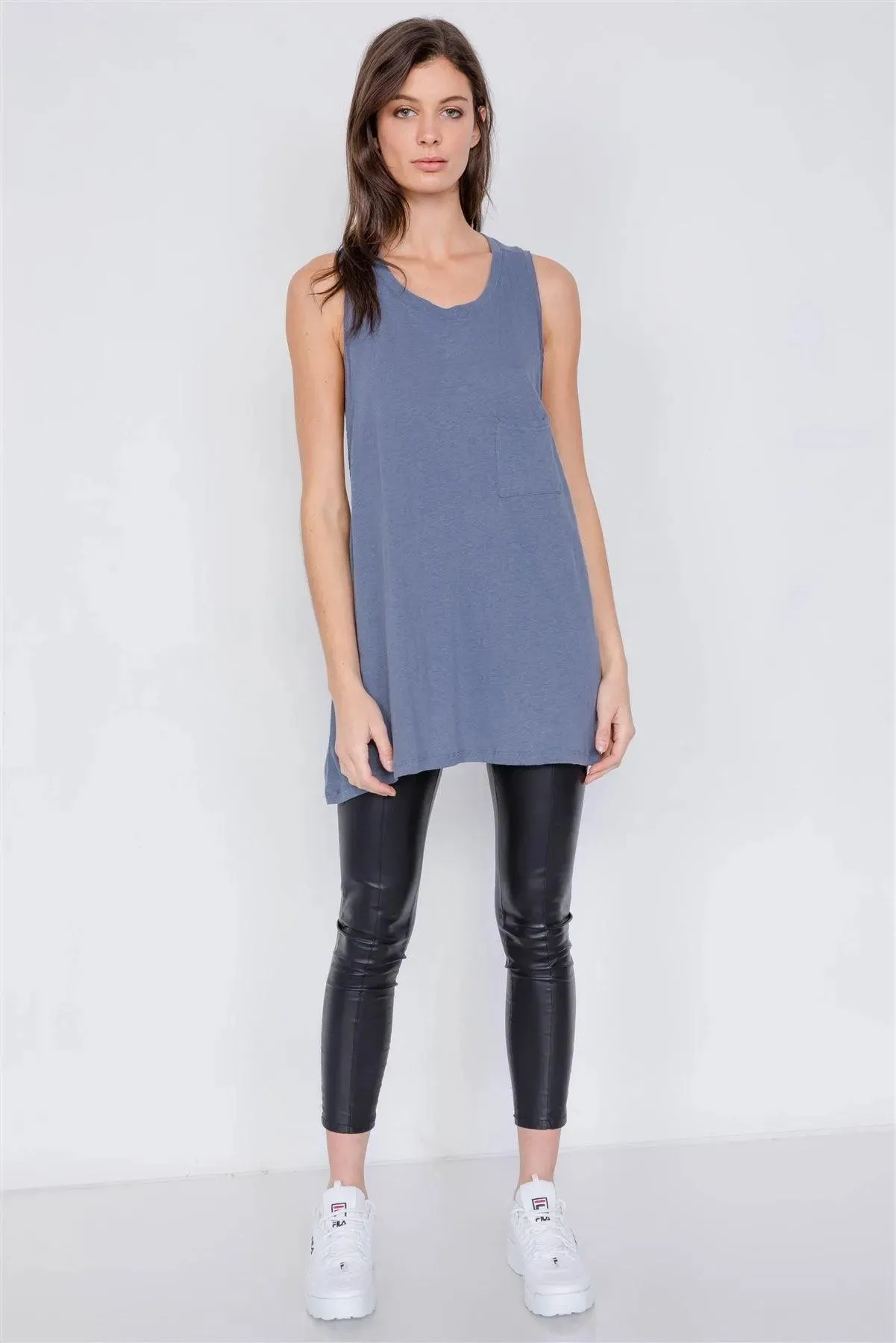 Washed Denim Semi-Sheer Athletic Racerback Top /3-2-1