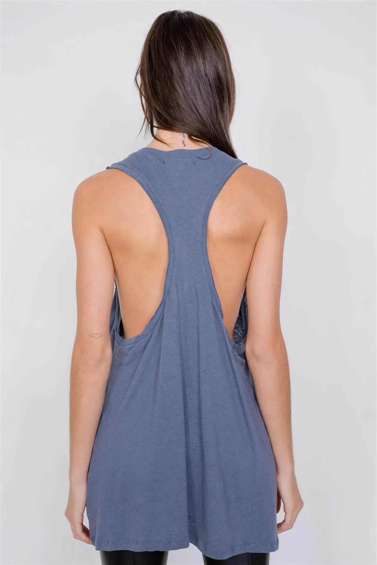 Washed Denim Semi-Sheer Athletic Racerback Top /3-2-1