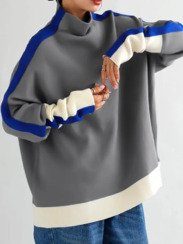 Wenkouban-Black Friday Christmas Thanksgiving Long Sleeves Contrast Color Split-Joint High Neck Hoodies&Sweatshirt Sweatshirt Tops Tops