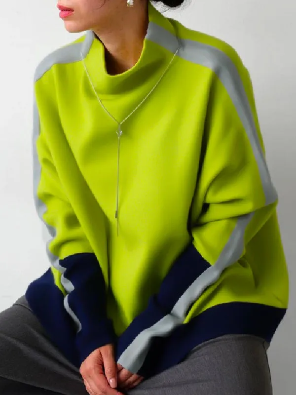 Wenkouban-Black Friday Christmas Thanksgiving Long Sleeves Contrast Color Split-Joint High Neck Hoodies&Sweatshirt Sweatshirt Tops Tops