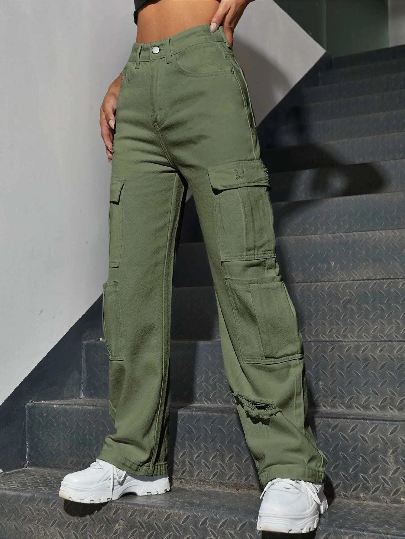 Western Flap Pocket Long Ripped Jeans