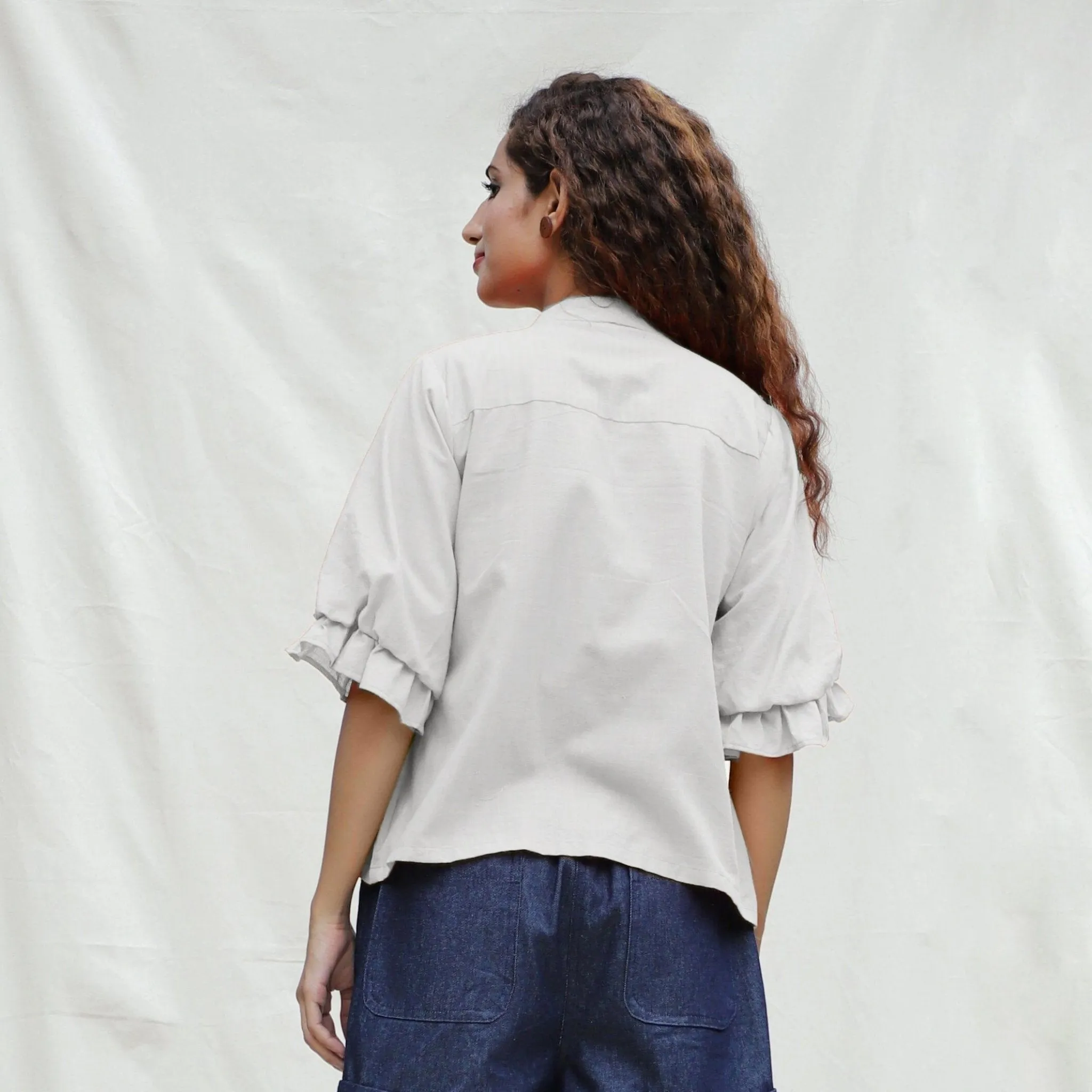 White Cotton Flax Button-Down Shirt