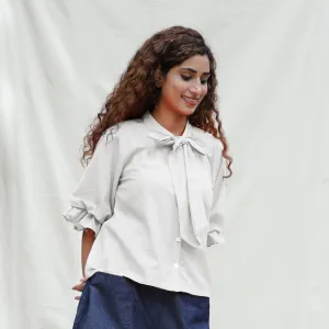 White Cotton Flax Button-Down Shirt