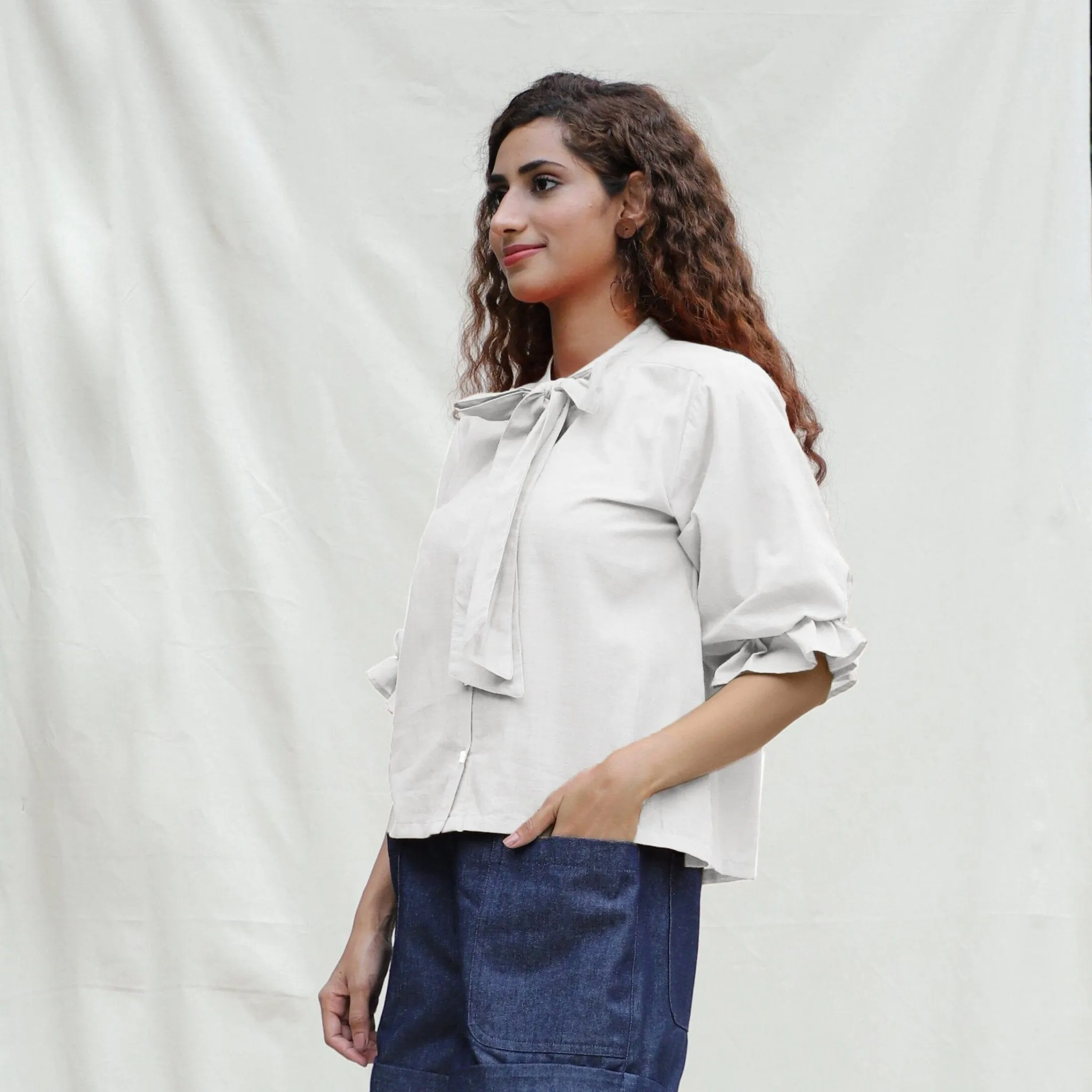 White Cotton Flax Button-Down Shirt