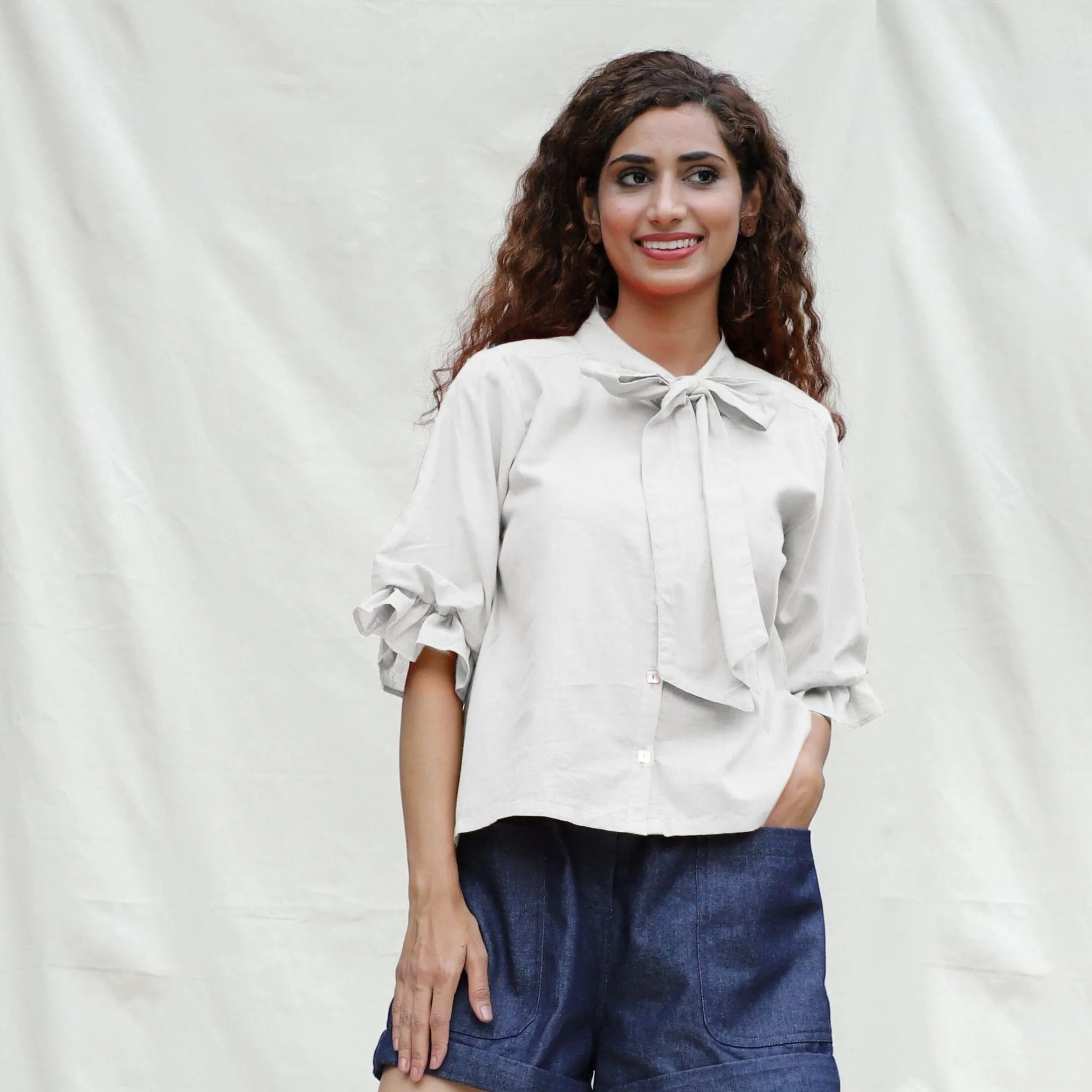 White Cotton Flax Button-Down Shirt