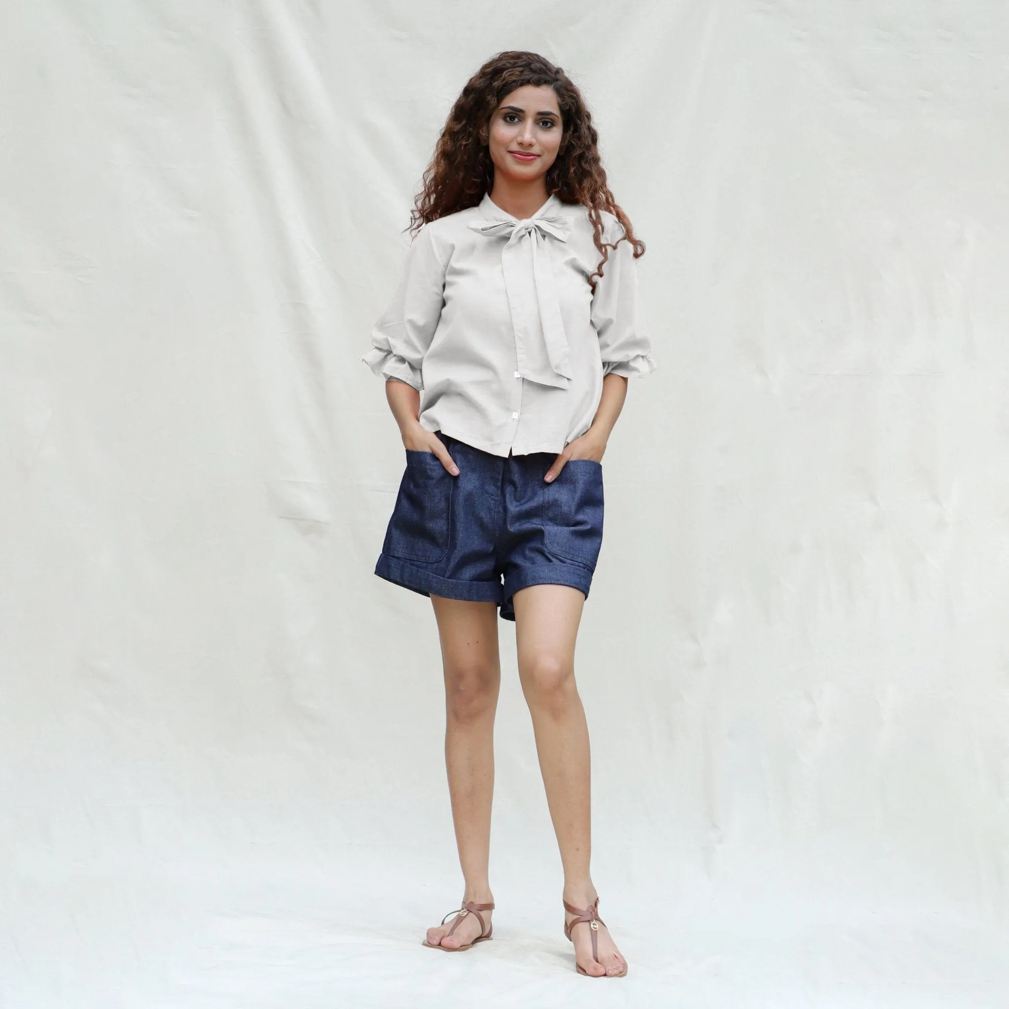 White Cotton Flax Button-Down Shirt
