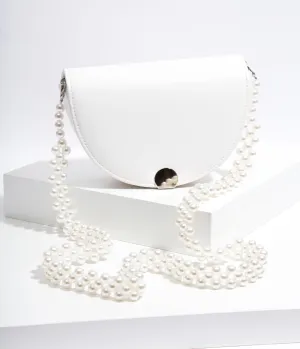 White Leatherette Beaded Strap Crossbody Purse