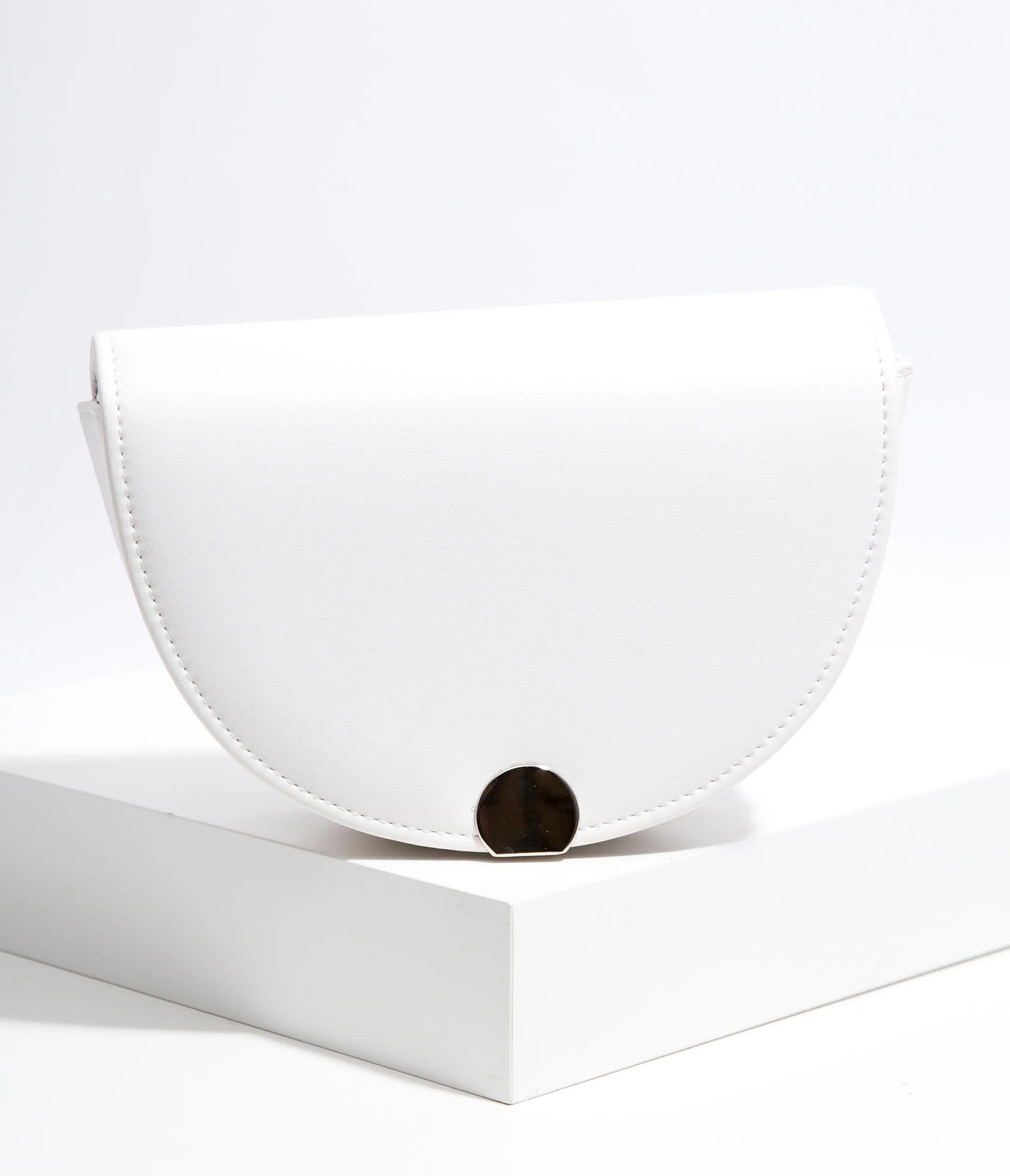 White Leatherette Beaded Strap Crossbody Purse