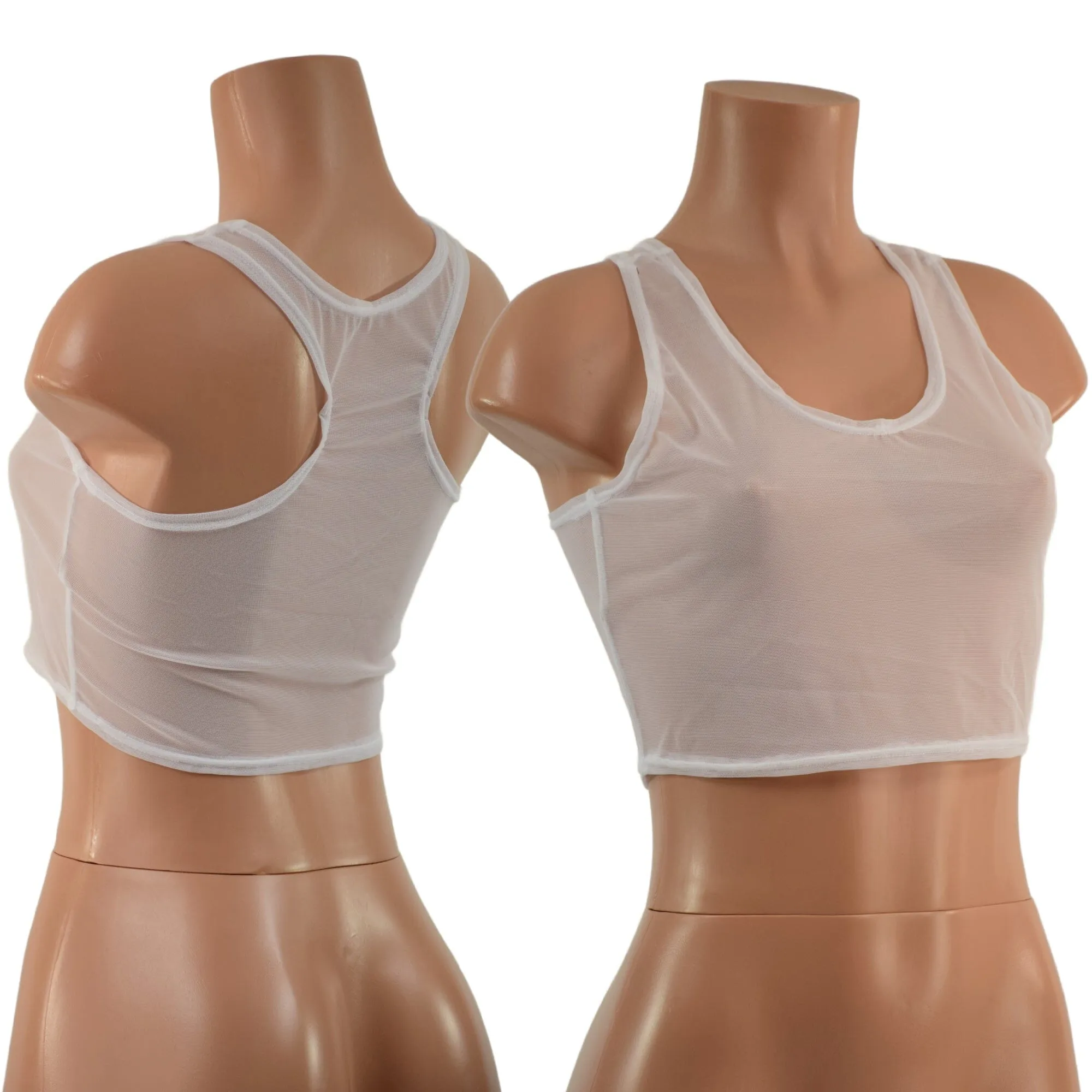 White Mesh Racerback Crop Top