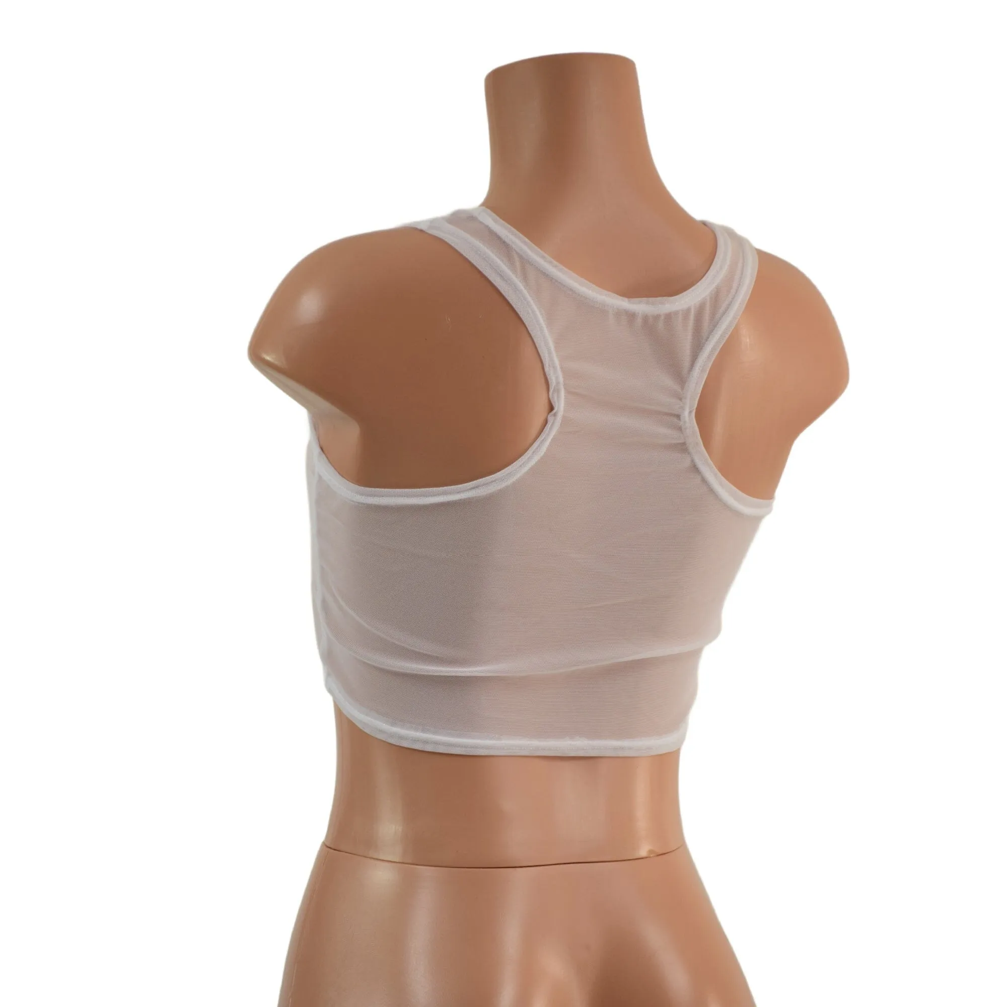 White Mesh Racerback Crop Top
